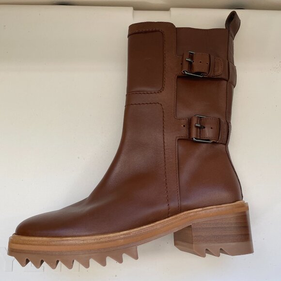 Tamara Mellon Brown Leather Moto Boot Size 36.5 EU - Picture 11 of 12